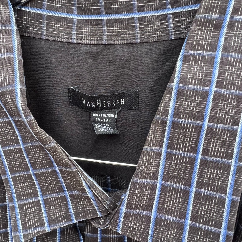 VAN HEUSEN Men's Black blue Square Plaid Button Up Long Sleeve Dress Shirt XXL - Picture 6 of 6